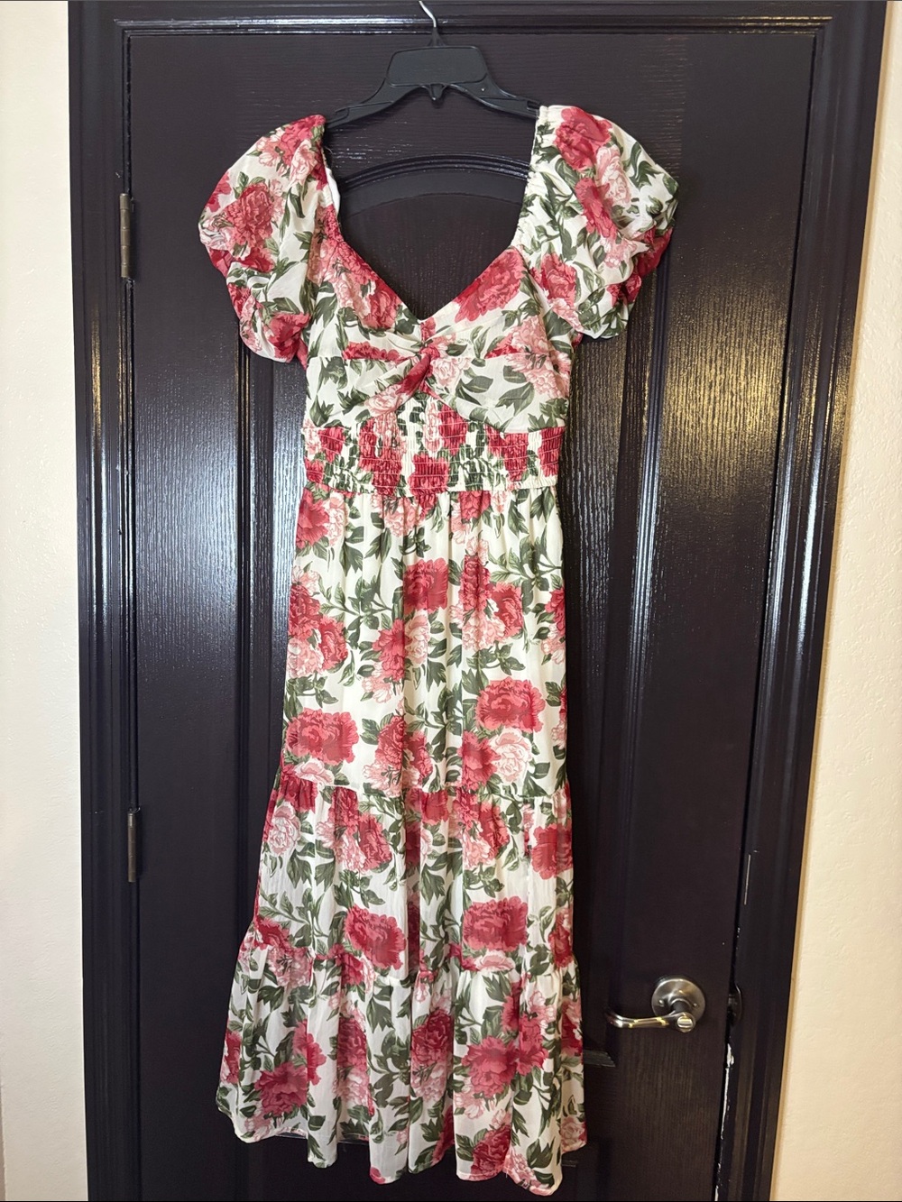 Floral Puff-Sleeve Maxi Dress- Pink Floral